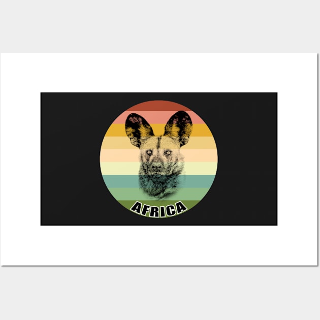 African Wild Dog Close-up on Vintage Retro Africa Sunset Wall Art by scotch